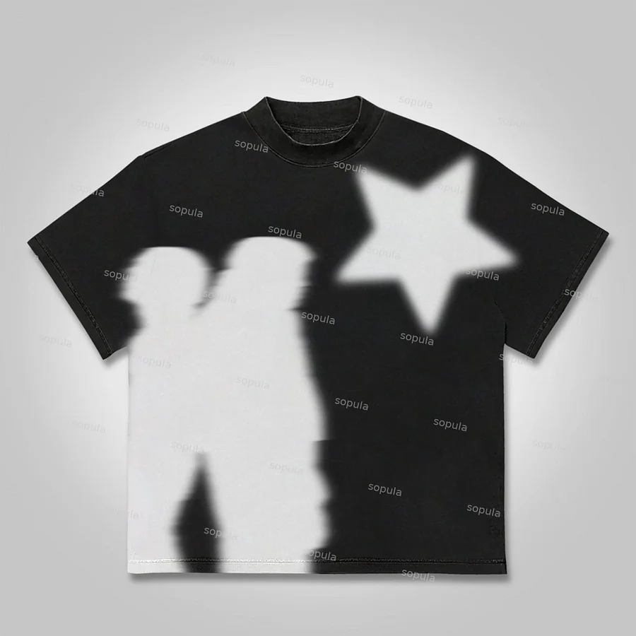Men's Casual Virtual Shadow Graphics 100% Cotton Short Sleeve T-Shirt