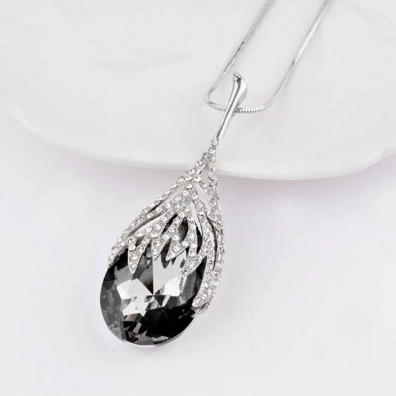 Elegant Crystal Water Drop Long Necklace