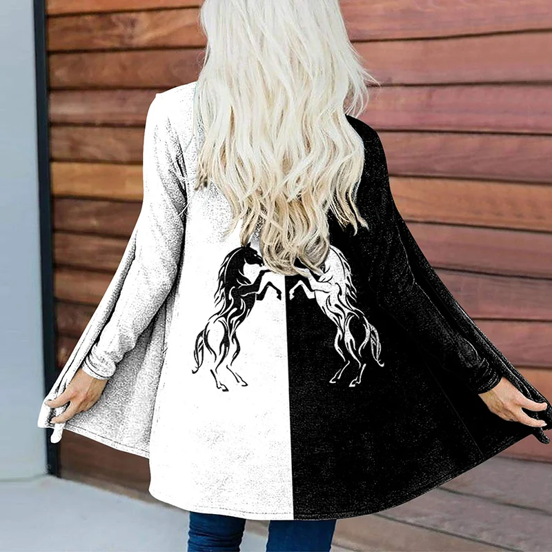 Casual Colorblock Horse Print Cardigan