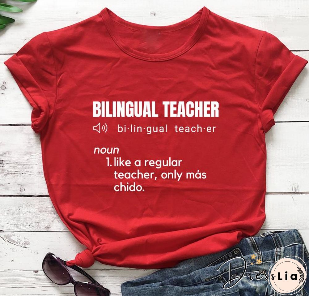Bilingual Teacher Definition T-Shirts SpanishTeacher ShirtsFunnyBilingualTeacher Tee Women Trendy CasualArtisticTop
