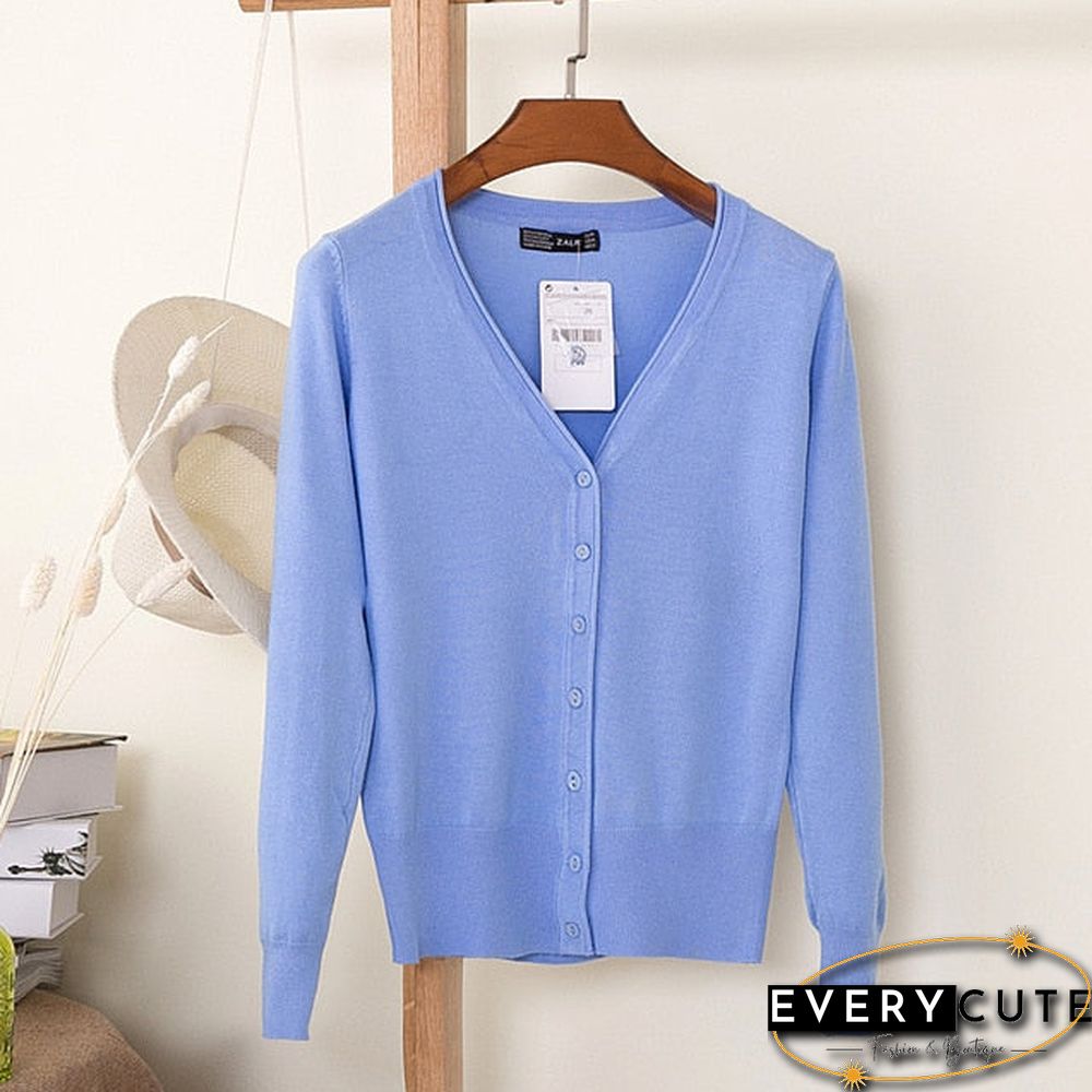 Casual Women Knitted Cardigan Sweater Autumn Winter Women Solid Color V-Neck Long Sleeve Plus Size Crochet Knit Sweater Coat