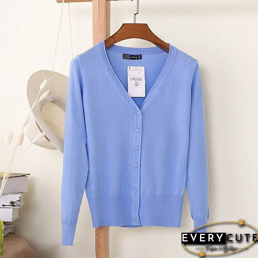 Casual Women Knitted Cardigan Sweater Autumn Winter Women Solid Color V-Neck Long Sleeve Plus Size Crochet Knit Sweater Coat