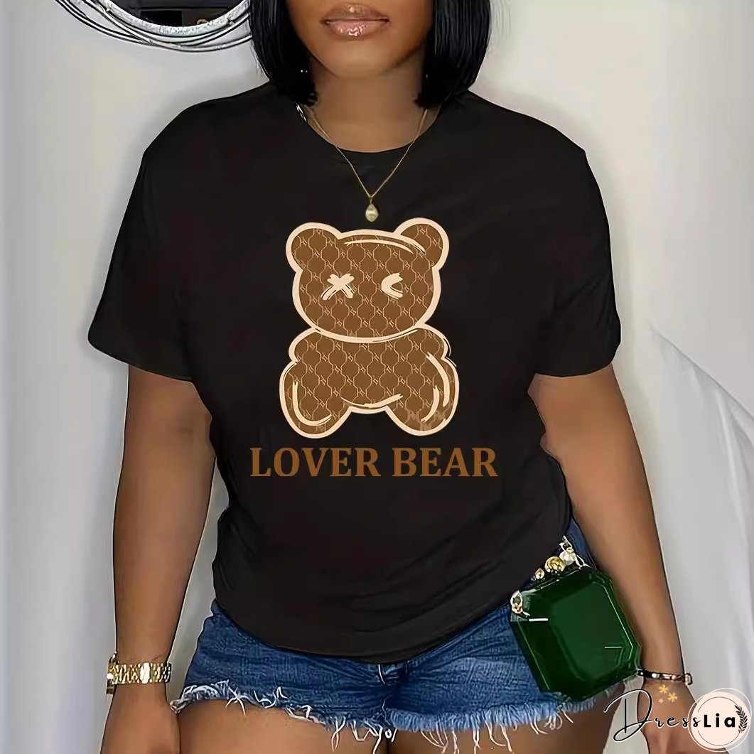 Plus Size Women's Fashion Style Trendy Printed Summer Short Sleeve T-Shirt