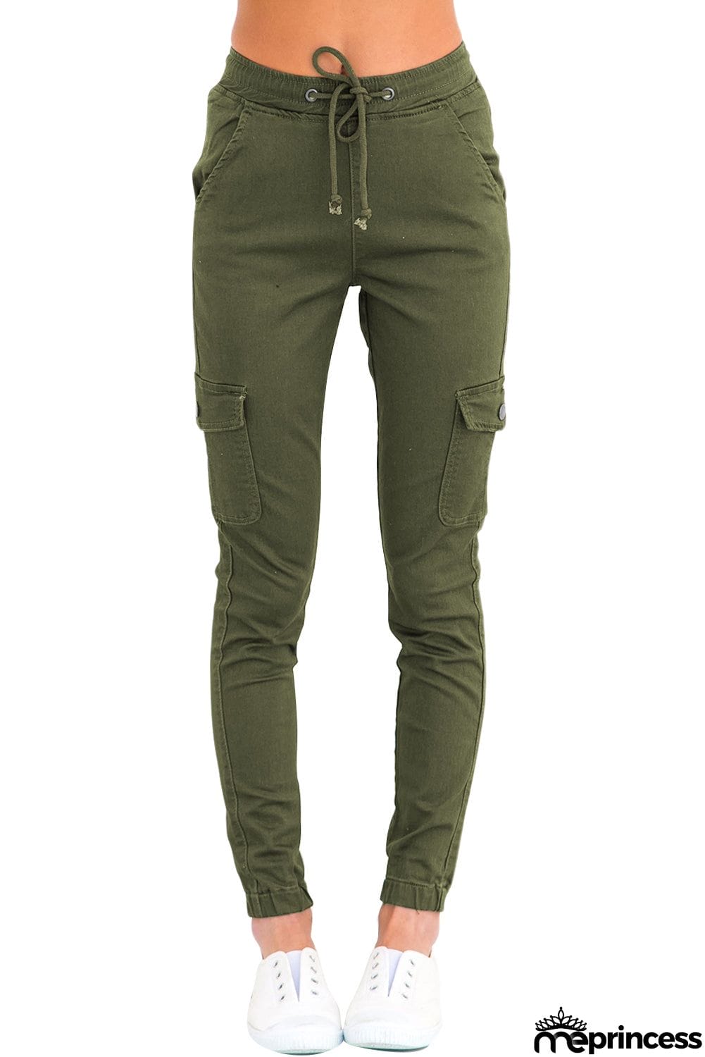 Army Green Drawstring Ankle Pocket Denim Jeans