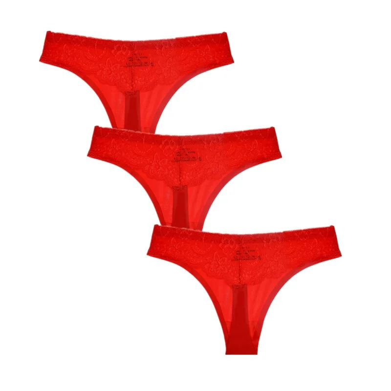 3Pcs/Lot Sexy Women G-string Thongs Lace Floral Sheer Low Waist Underwear Soft Lingerie Ice Silk Briefs Seamless Panties Soft
