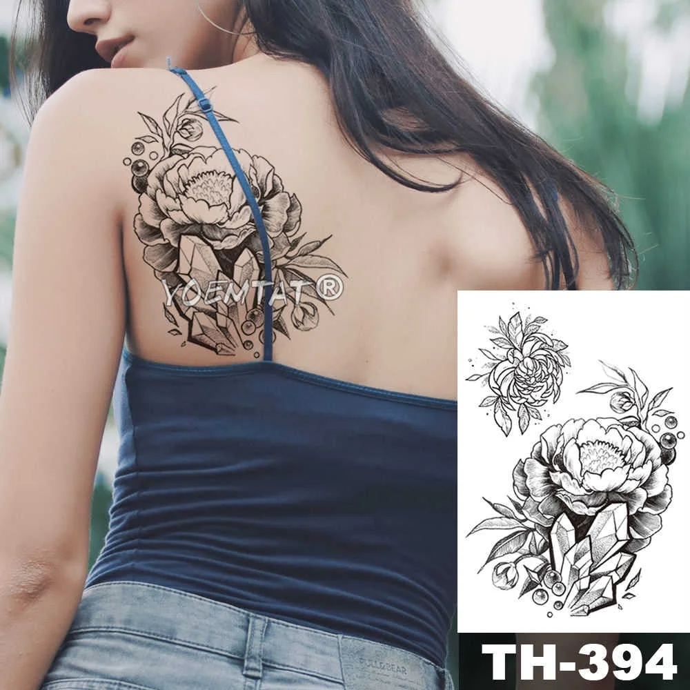 Heart shaped Clock Jewel Rose Waterproof Temporary Tattoo Sticker Black Arm Back Flowers Big Tatto Body Art Fake Tatoo For Women