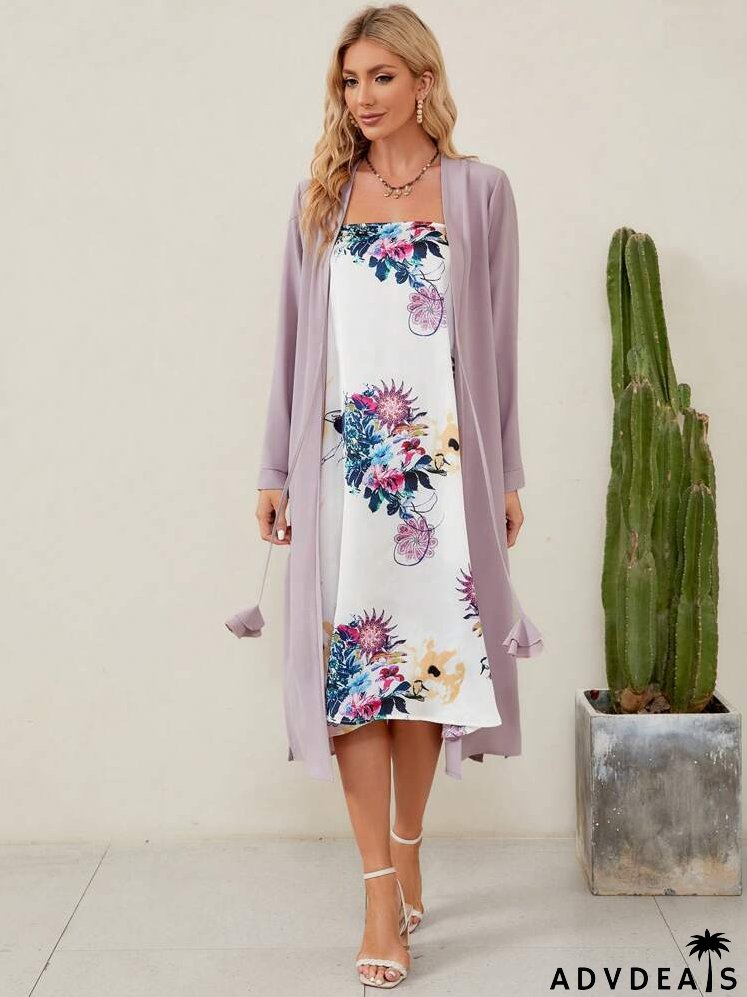 Floral Print Dress & Open Front Coat