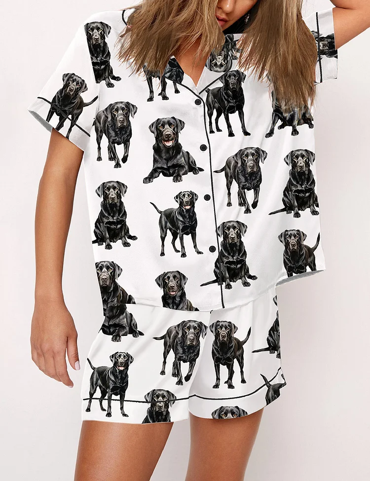 Women's Black Labrador Satin Pajama Set