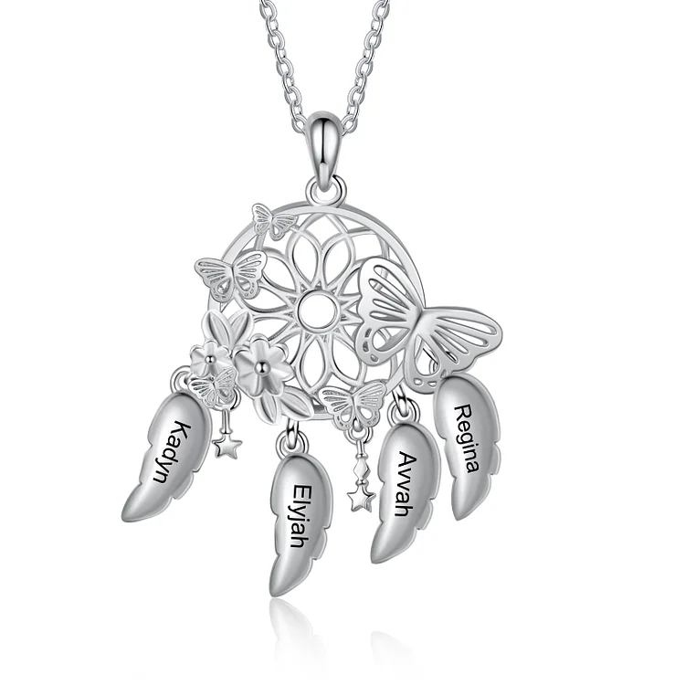 Dream Catcher Necklace Custom 4 Names 3D Butterflies Necklace for Her