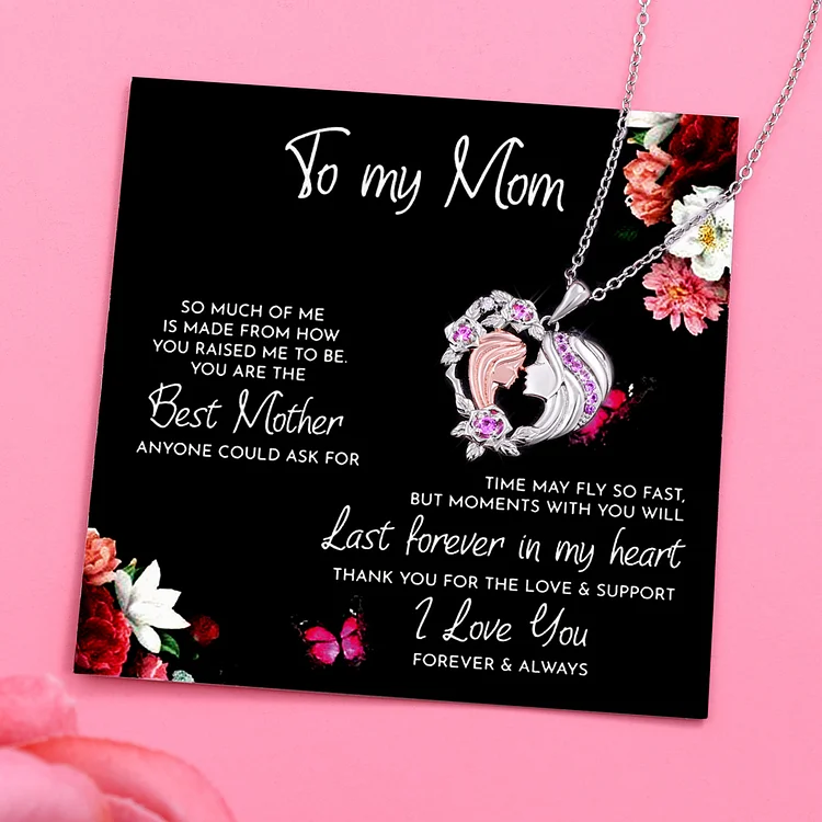 To My Mom Mother and Daughter Necklace Heart Flower Pendant Necklace for Her - I love you forever & always