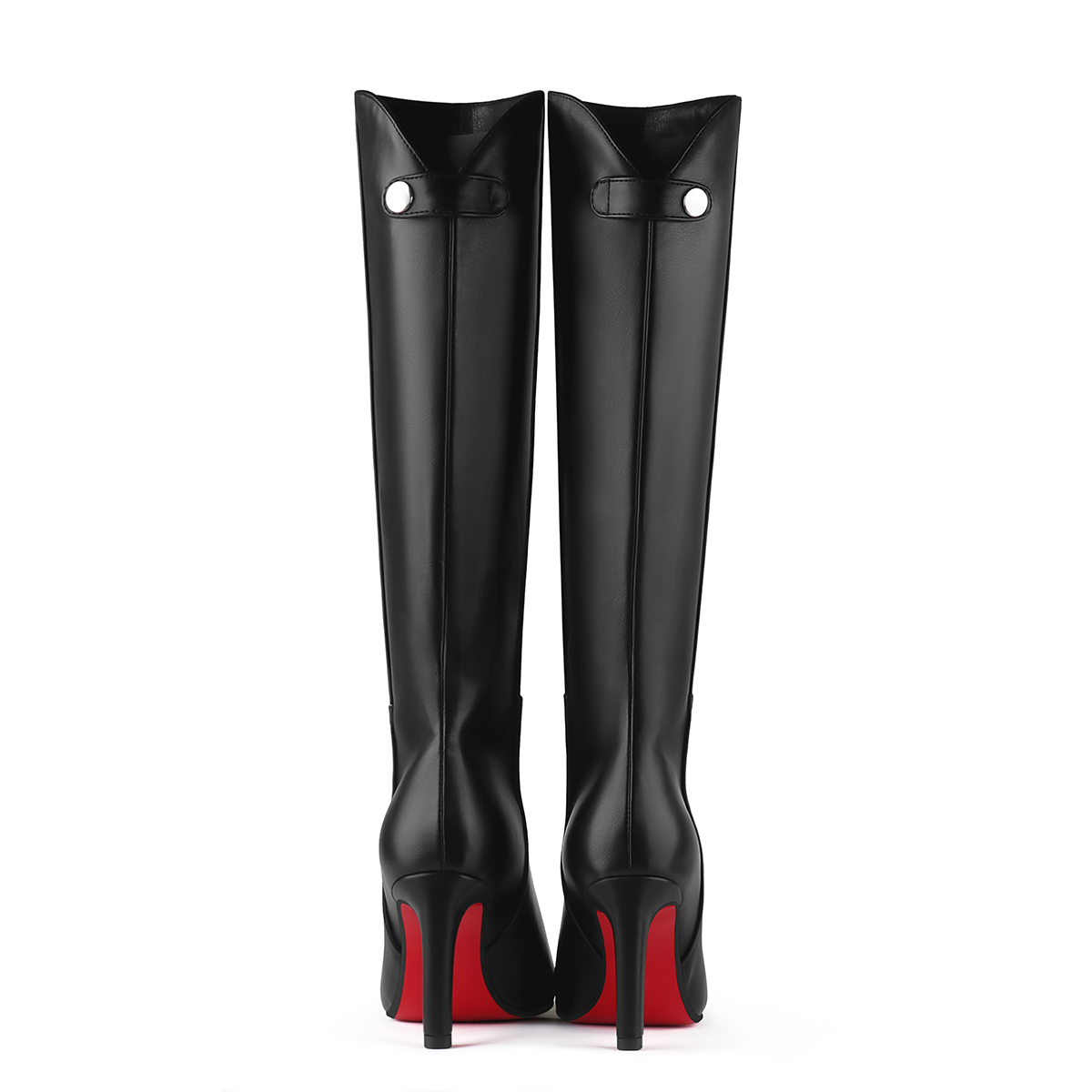 95mm Women's Pointed Toe Stiletto Heel Knee Red Bottom Boots-MERUMOTE