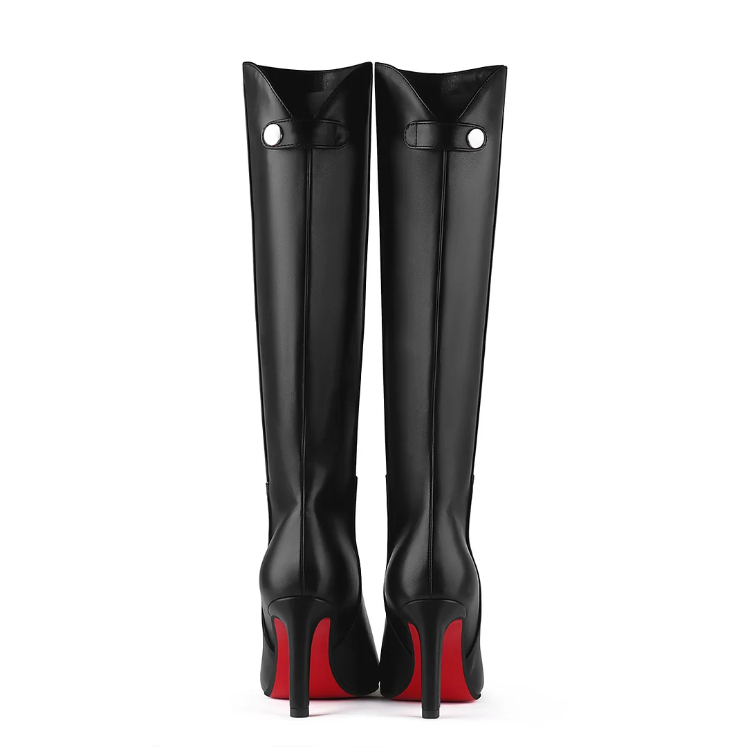 95mm Women's Pointed Toe Stiletto Heel Knee Red Bottom Boots-MERUMOTE