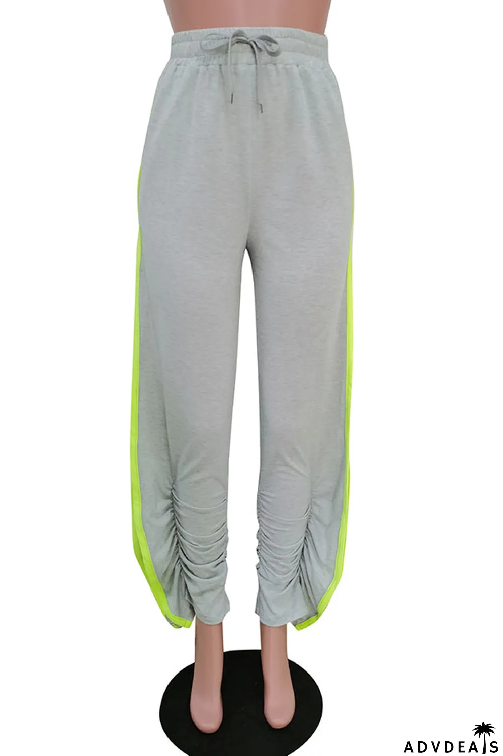 Grey Black Grey Blue Green Yellow Cotton Drawstring Sleeveless Mid Patchwork Solid Split Draped Straight Pants Bottoms