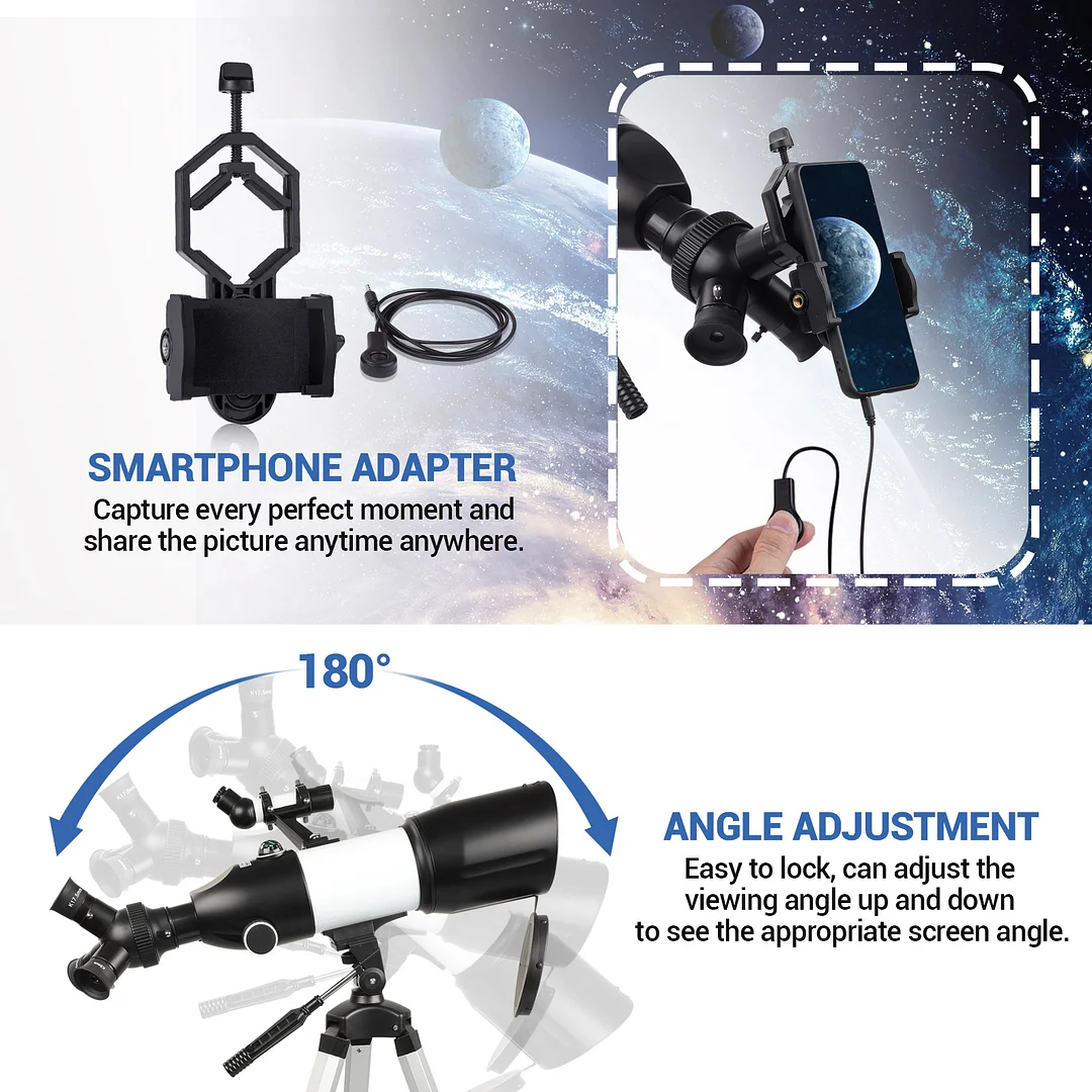 BEBANG Telescope for adults astronomy , 80mm Aperture Astronomical Telescope, 3 Rotatable Eyepieces Refractor Telescope with Tripod
