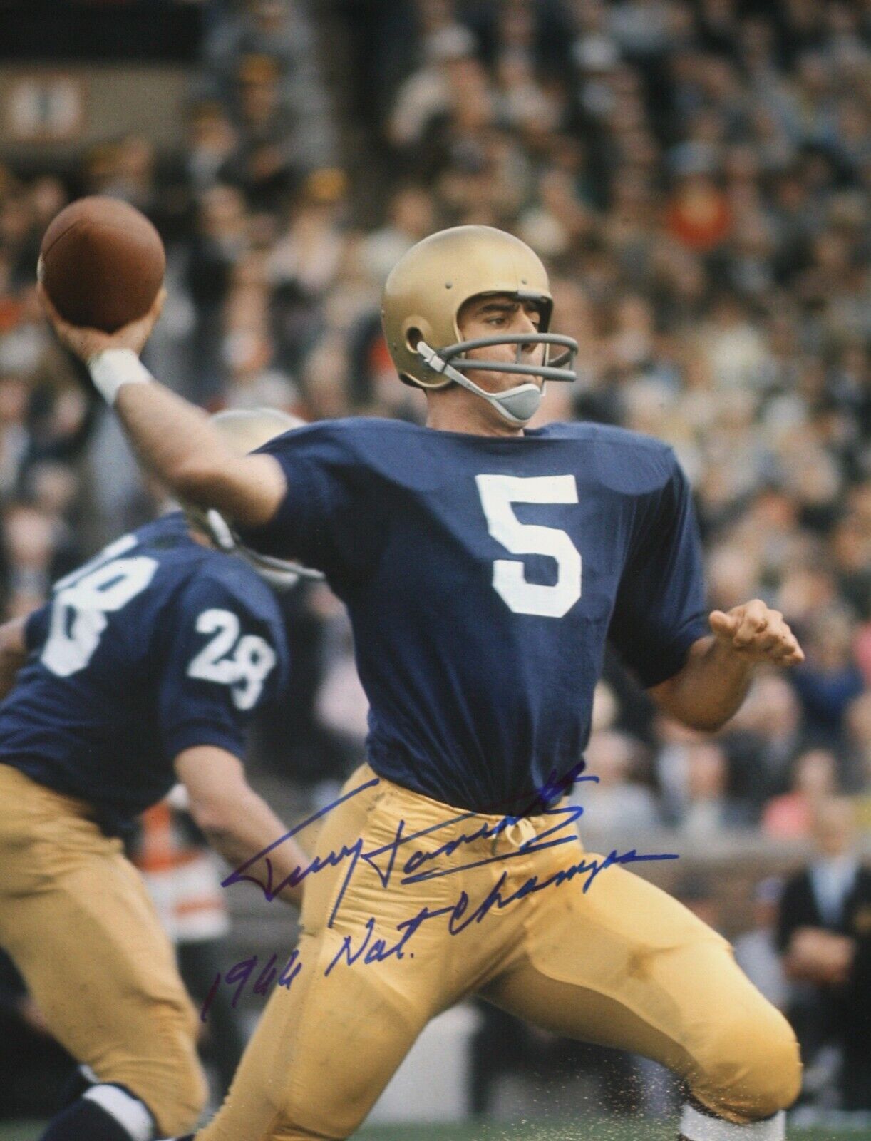 Signed Terry Hanratty Notre Dame 1966 National Champs