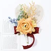 10PCS Retro Khaki Orange Caramel Wedding Catering Bridal Groom Guests Corsage Boutonniere Wrist Artificial Flower Bouquets