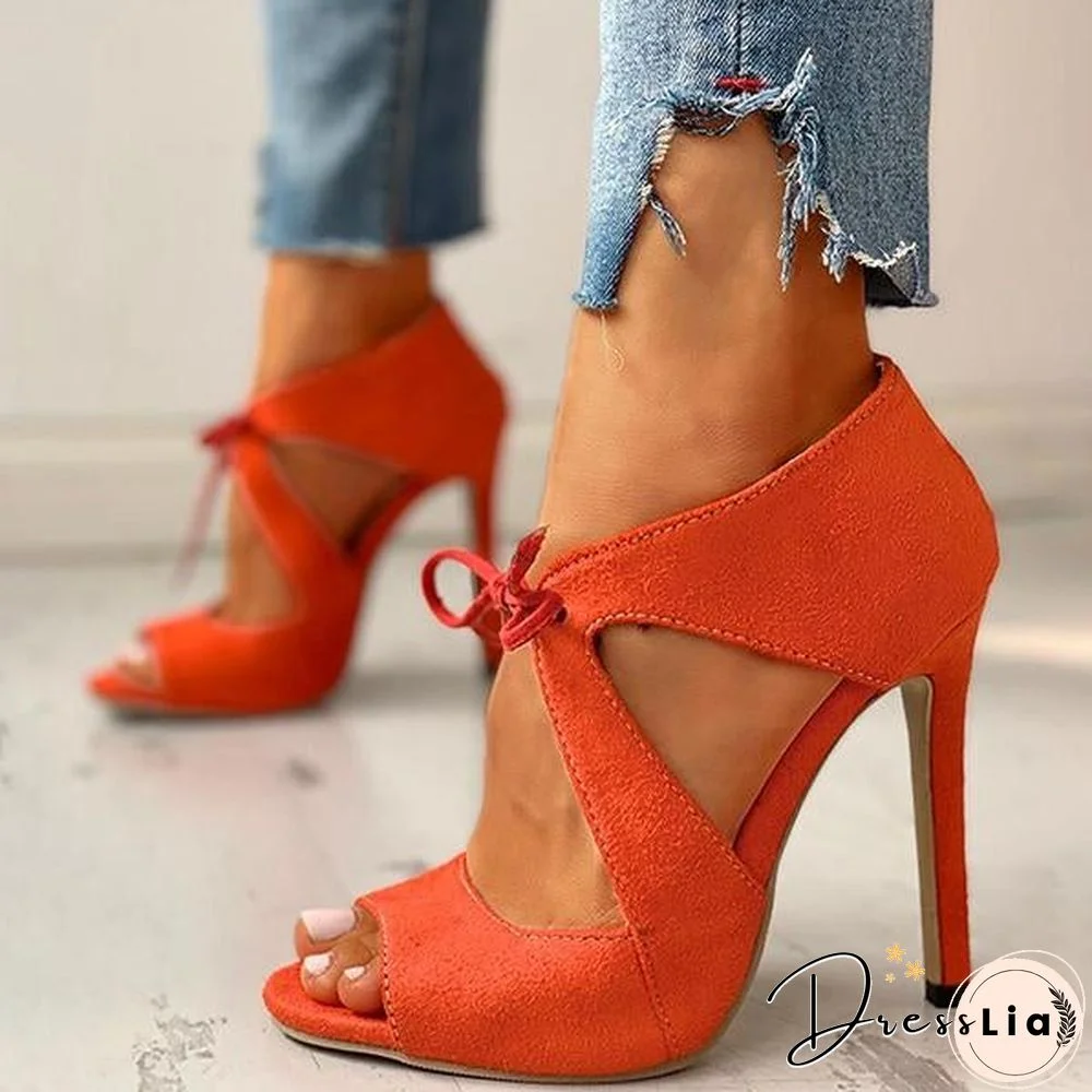 Suede Peep Toe Cutout Thin Heels