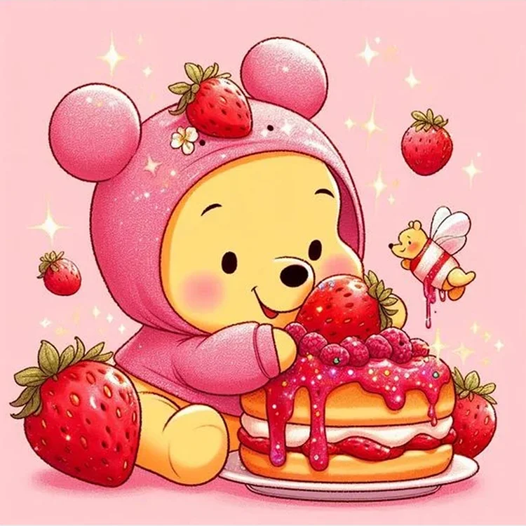 Winnie The Pooh And Strawberries 30*30CM (Canvas) Full Round Drill Diamond Painting gbfke