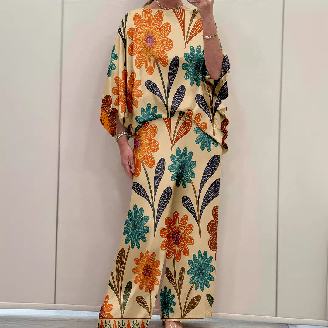 Women Long Sleeve V-neck Graphic Floral Printed Top
