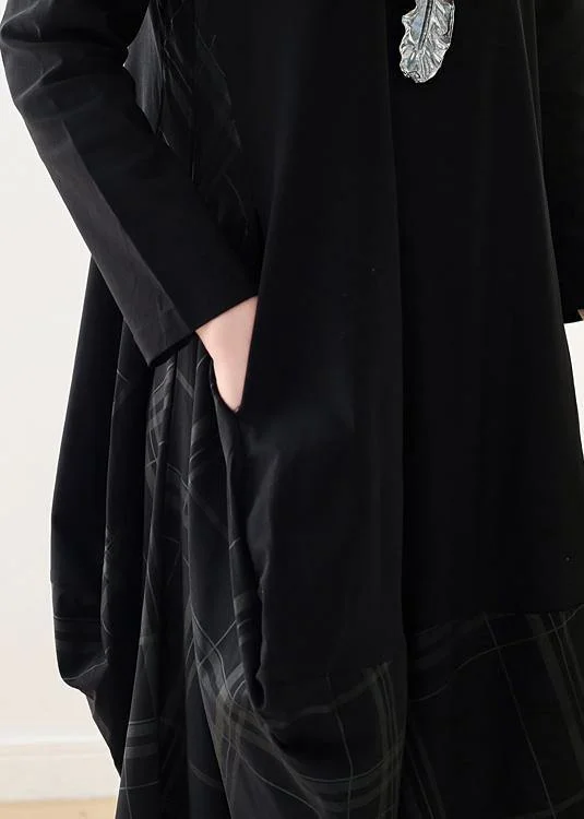 Beautiful black cotton quilting dresses o neck patchwork Maxi Dress