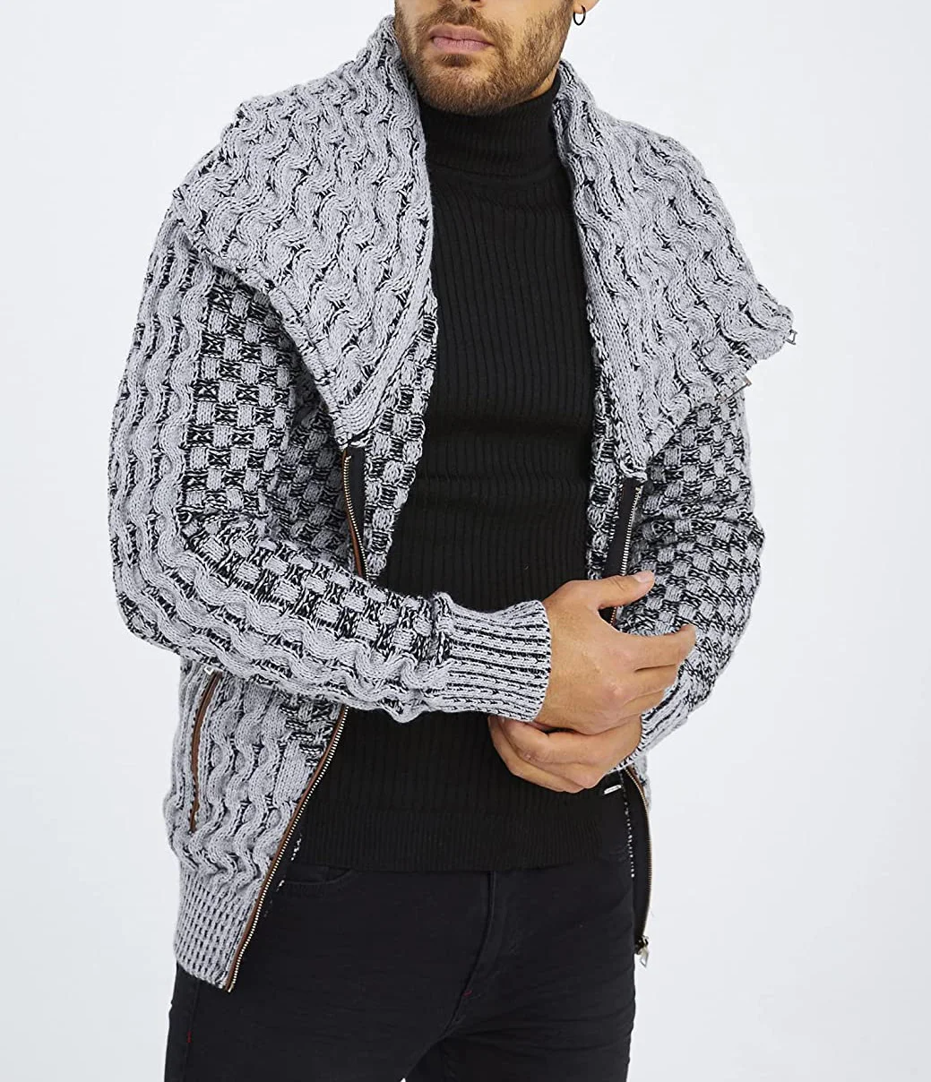Wongn Wongn New Men's Zipper High Turtleneck Cardigan Long Sleeved Knitwear Purchase Exclusive