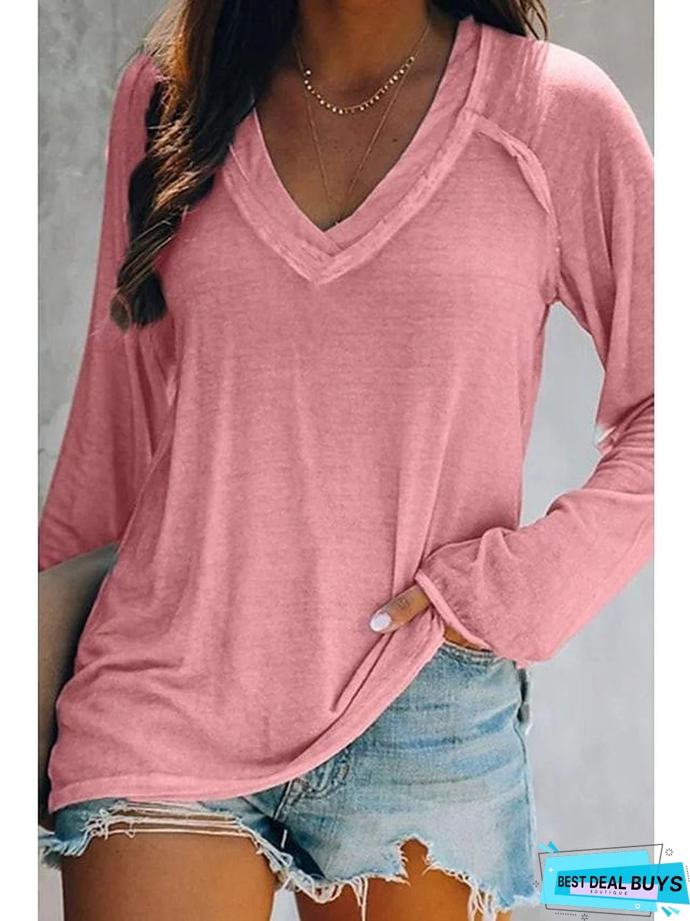 Women's T-Shirt Solid Colored V Neck Tops Basic Casual Basic Top Pink Blue Green