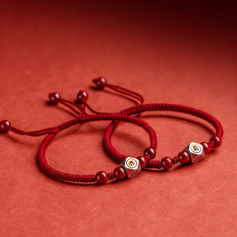 925 Sterling Silver Chinese Zodiac Natal Buddha Cinnabar Calm Bracelet
