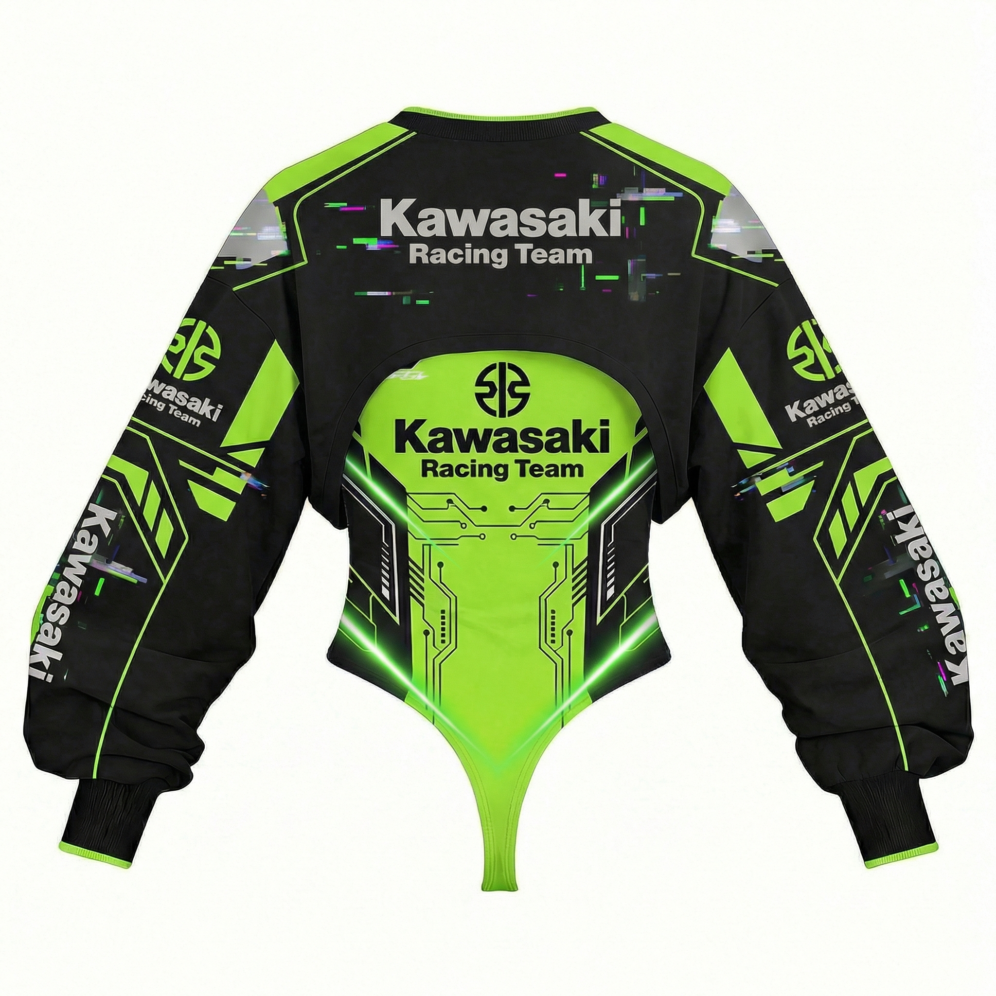 Women's Racing Team Logo Digitally Printed Tights Irregular Sweatshirt Set