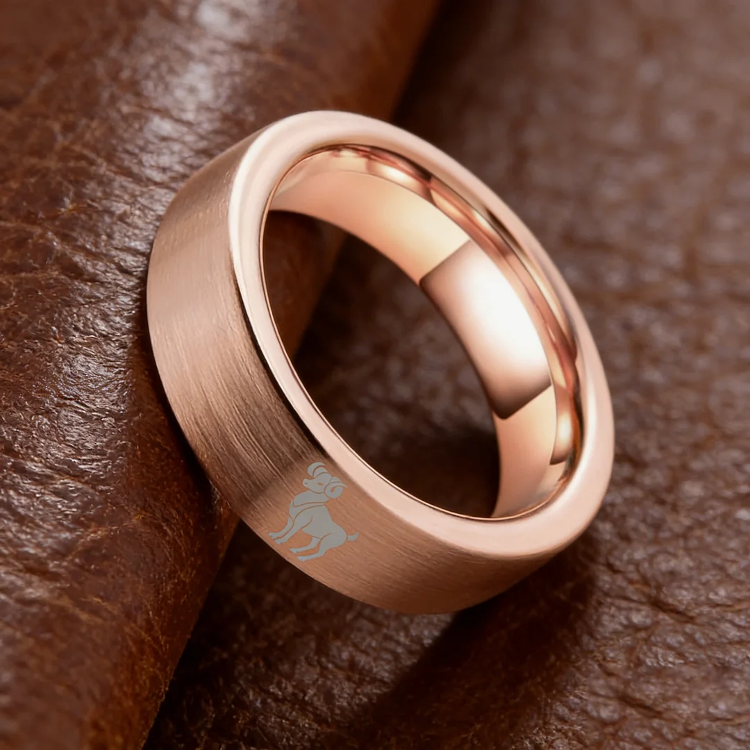 Flat Aries Tungsten Wedding Bands Tungsten Rings Rose Gold Comfort fit for Women or Men 4MM 6MM 8MM