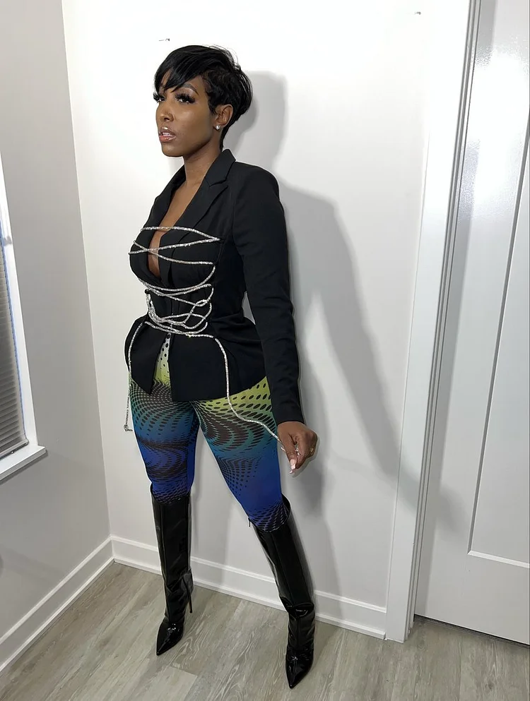 Femme Lux Crystal Tied It Up Blazer Outerwear
