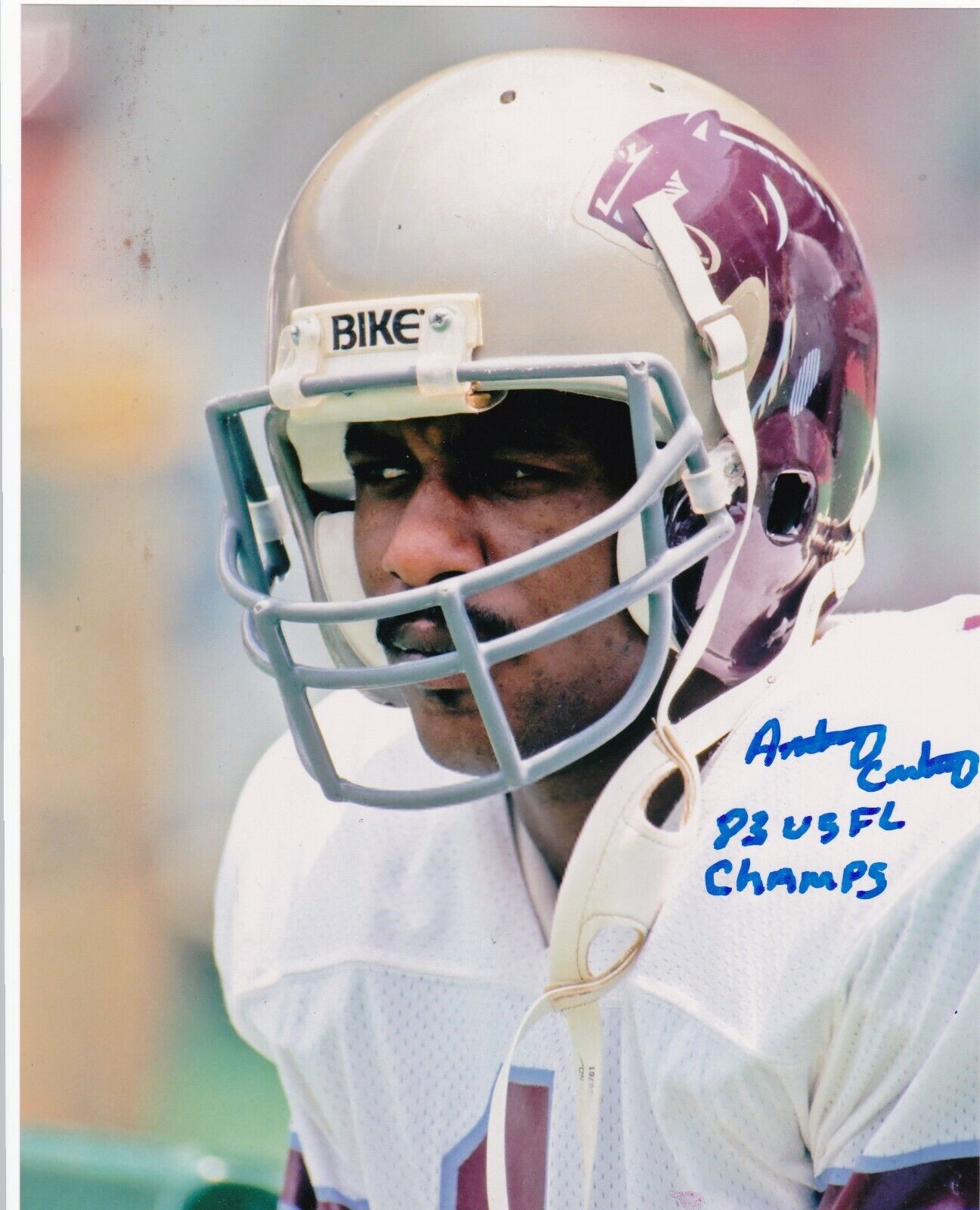 ANTHONY CARTER MICHIGAN PANTHERS USFL 1983 USFL CHAMPS ACTION SIGNED 8x10