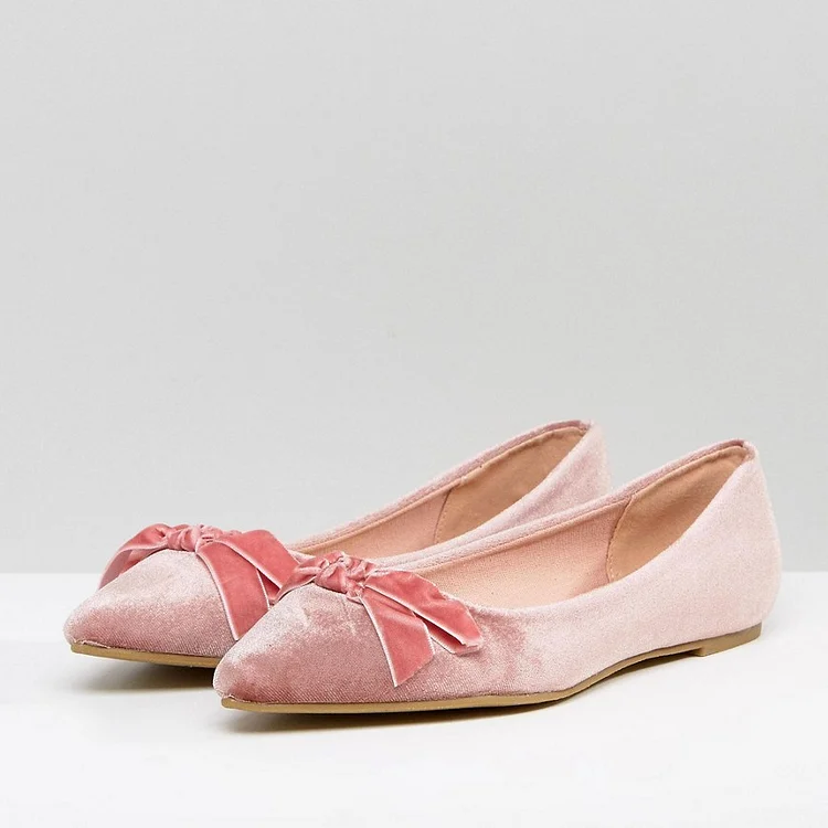 Women's Pink Pointy Toe Comfortable Flats With Bow |FSJ Shoes