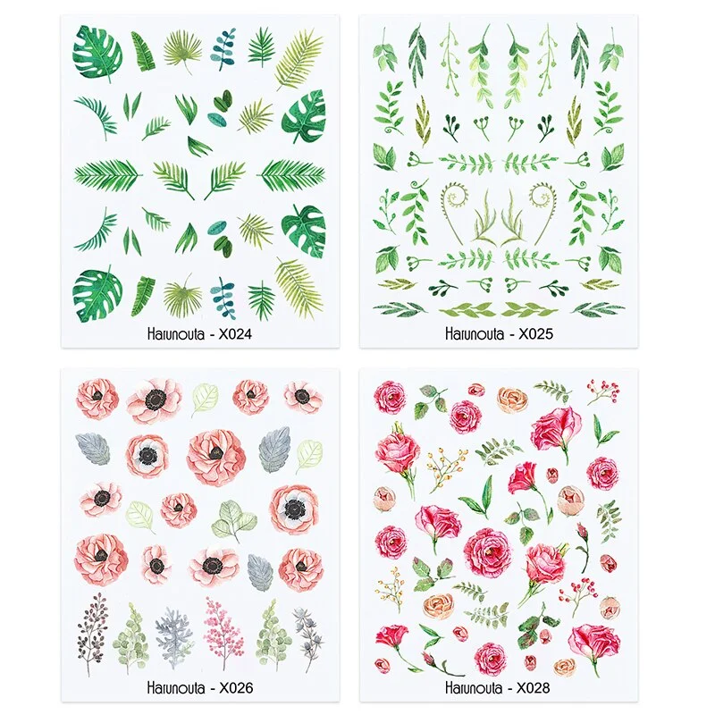 Harunouta 4Pcs Colorful Wave Leaf Flowers Water Decals Stickers Fruit Snake Designs Manicure Nail Art Decorations For Summer