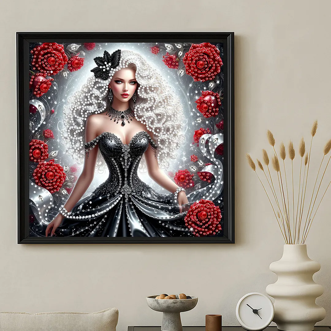 Rose Beauty Special Shaped 5D DIY Partial Drill Diamond Painting Kits for Adults Beginners Home Decor Diamonds Dots Gem Art Kits 11.81x11.81inch