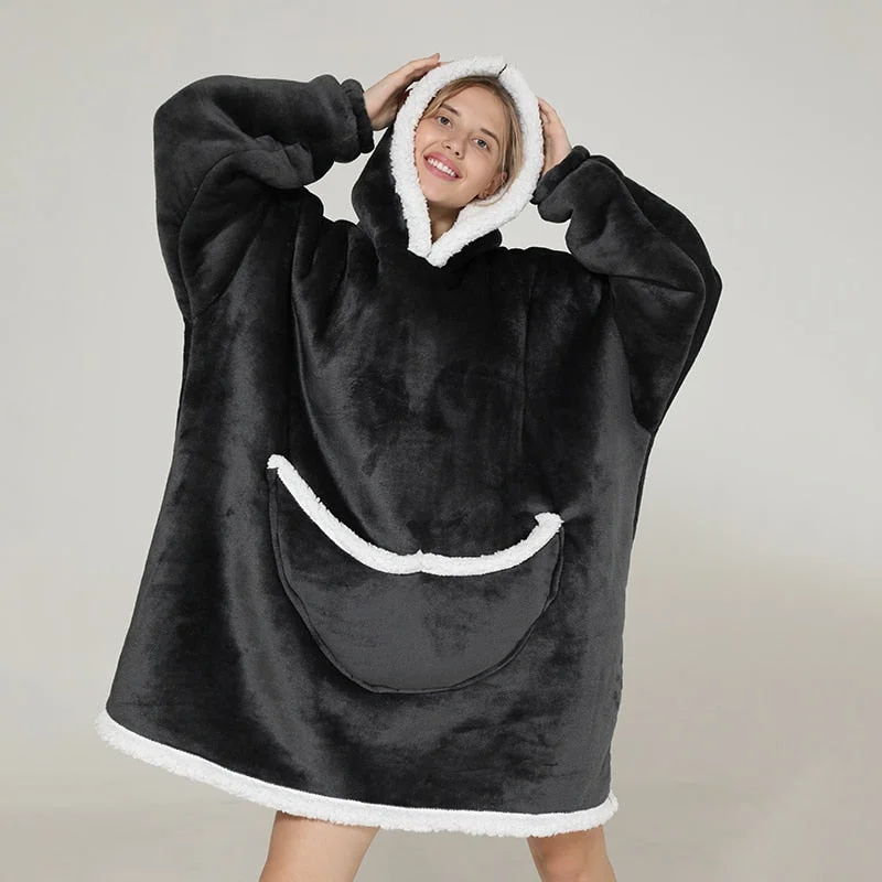 Sherpa Blanket Hoodie Family Oversized Homewear Fleece Warm Thick Girls Sleepwear Cartoon Printed Hoody Sweatshirt TV Blanket