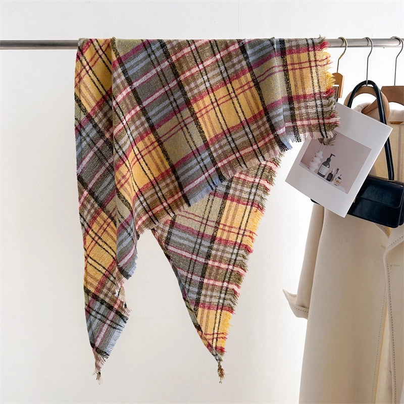 Cashmere Plaid Warm Shawl Scarf Unisex Autumn And Winter Fashion All-Matching Tassel Scarf