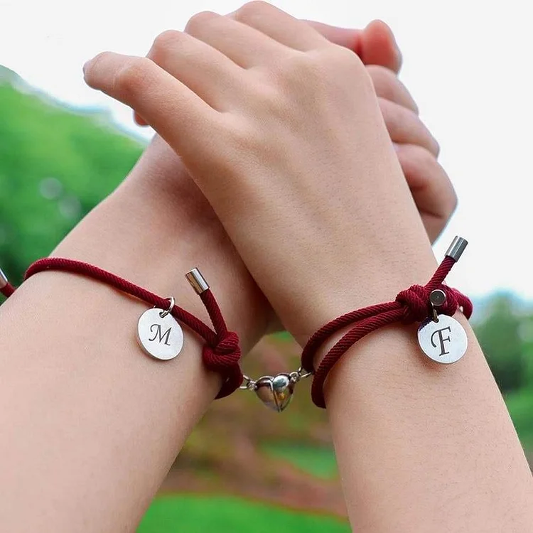 Initial Magnetic Bracelet Personalized 2 Letters Matching Couple Bracelet Set