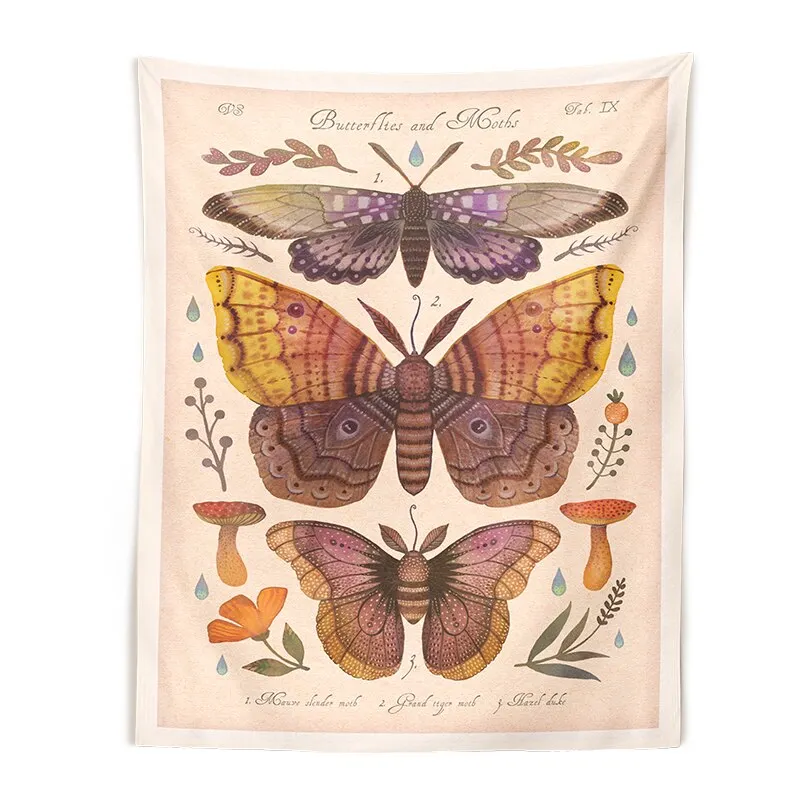 Butterfly Reference Chart Tapestry Wall Hanging Colorful Vintage Butterfly Boho Home Wall Decoration For Bedroom Living Room