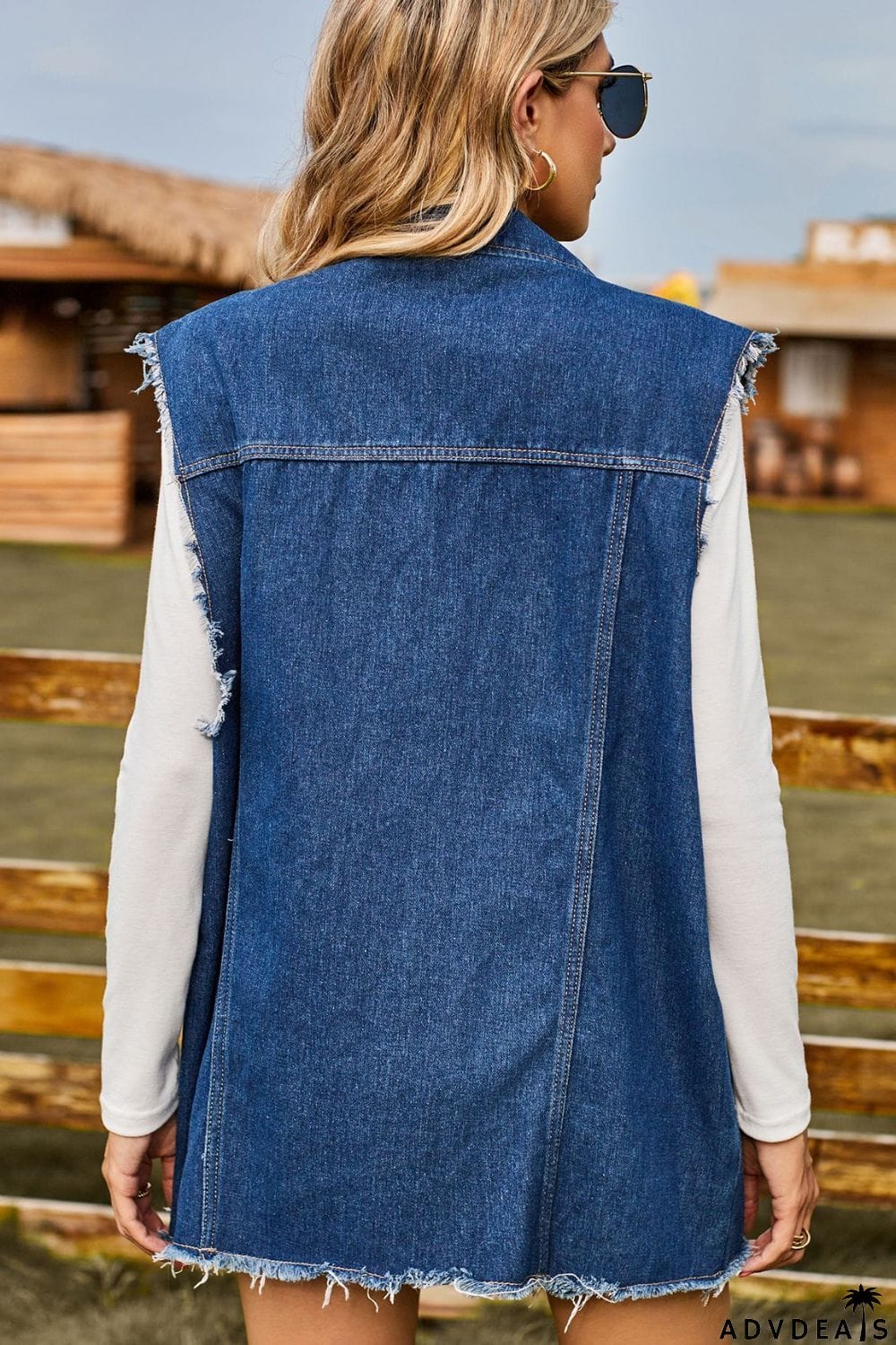 Sleeveless Button-Up Collared Denim Top with Pockets