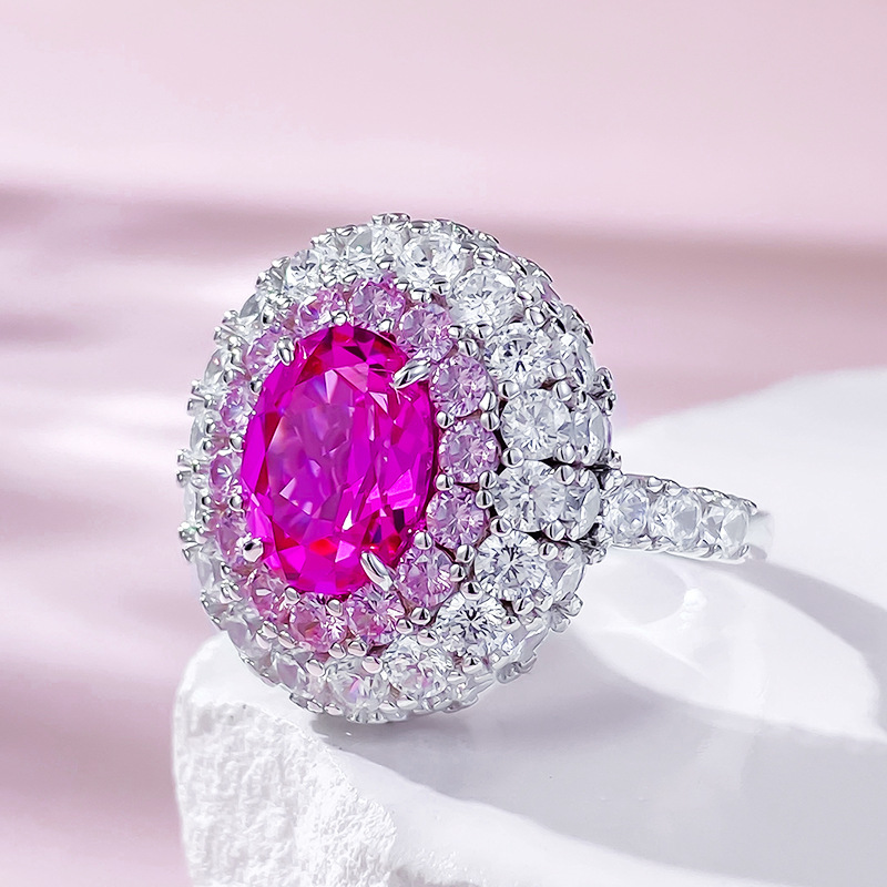 MIKAMU Jewelry S925 Silver 8*10 Ruby Rose Diamond Ring - Exquisite and Versatile Full Diamond Ring for Women, Perfect for Proposals and Birthdays
