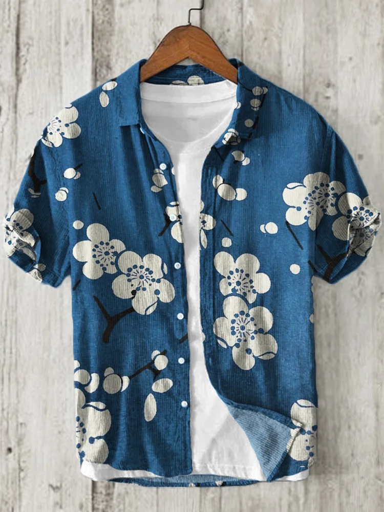 Plum Blossom Japanese Lino Art Linen Blend Shirt