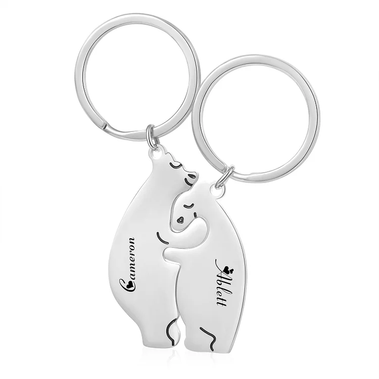 Personalized Name Bear Hug Style Couple Keychain Engraved Couple Gift, A Special Gift For Him/Her