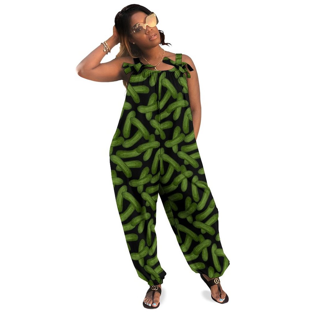 Funny Pickles All Over Print Boho Vintage Loose Overall Corset Jumpsuit Without Top