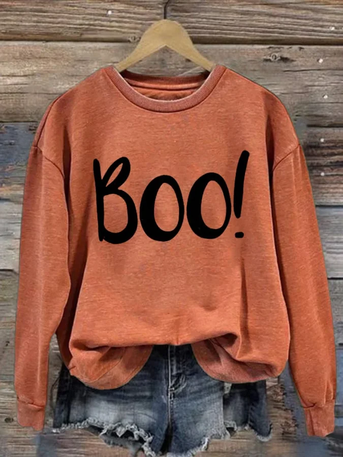Halloween Boo Women'S Printed Long-Sleeved Sweatshirt