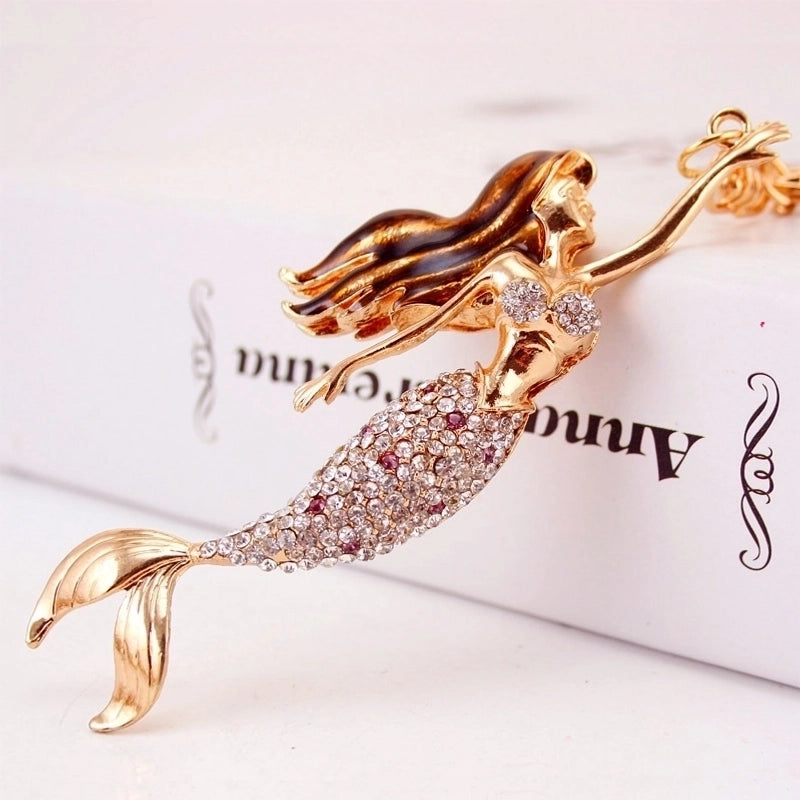 Korean Creative Cute Diamond Mermaid Rhinestone Keychain