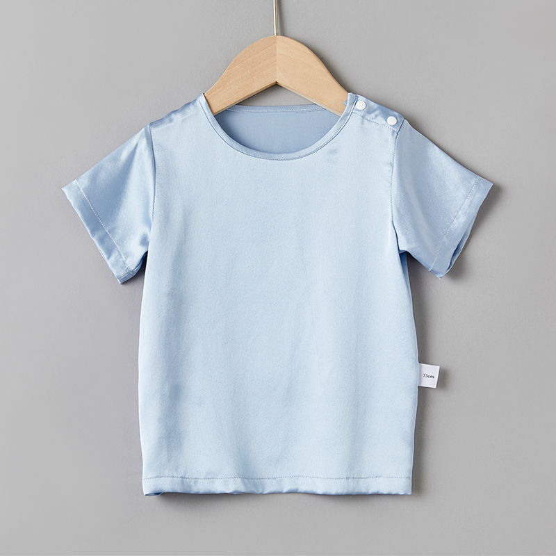 Baby Silk Top Short Sleeve Blue Silk t-shirt