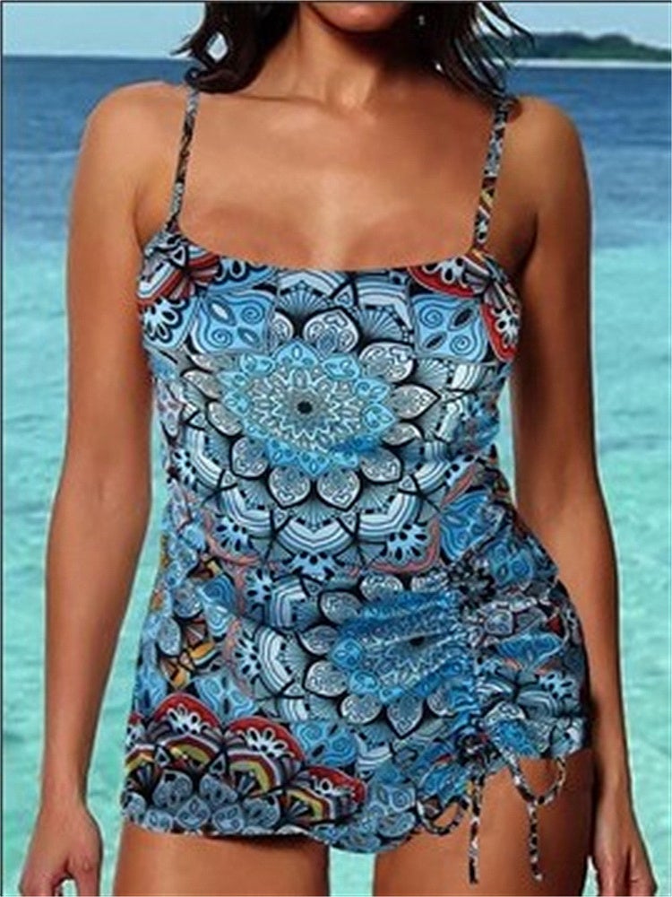 Women Floral Printed Sleeveless U-neck One Piece Swimwear