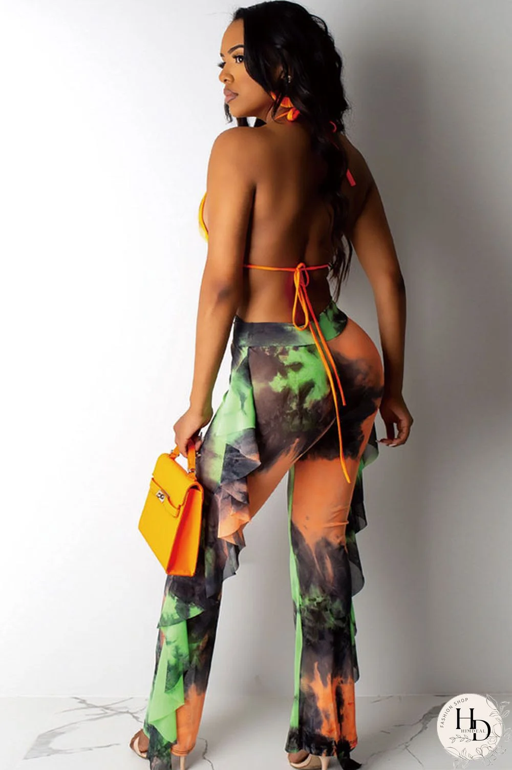 Army Green Sexy Fashion Stringy selvedge Print Tie Dye Patchwork Loose Sleeveless