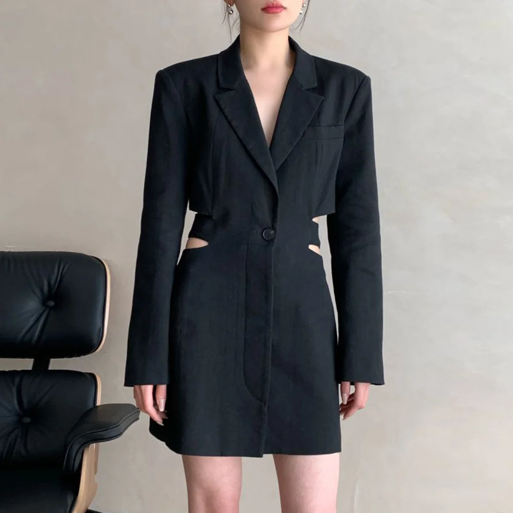 Cartoonh Cut Out Blazer For Women Notched Collar Long Sleeve High Waist Solid Minimalist Blazers Female Spring Fashion 2022