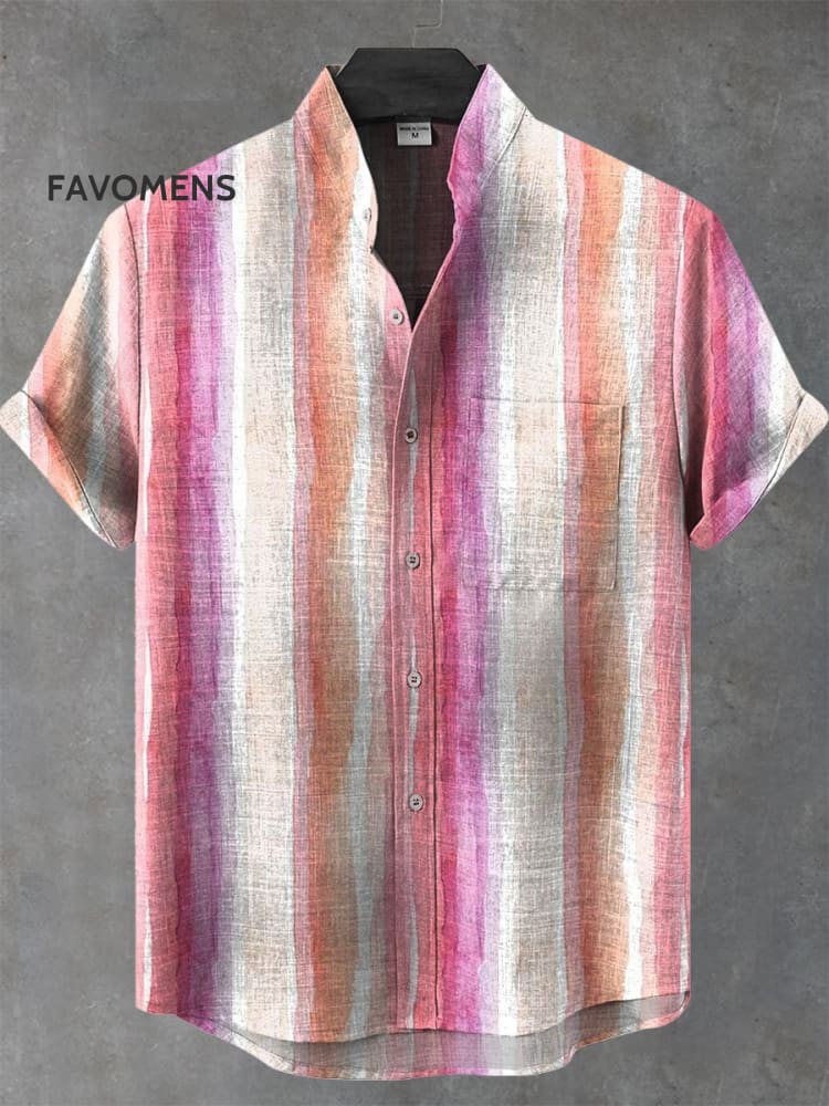 Vintage Pink Stripes Art Print Casual 100% Cotton Shirt Multicolor / S